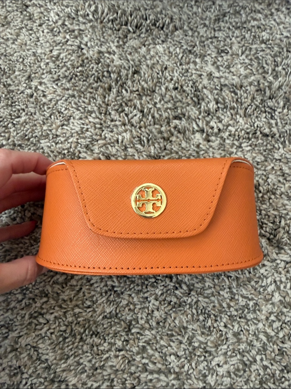 Tory Burch Orange Leather Sunglasses Case with Gold Logo